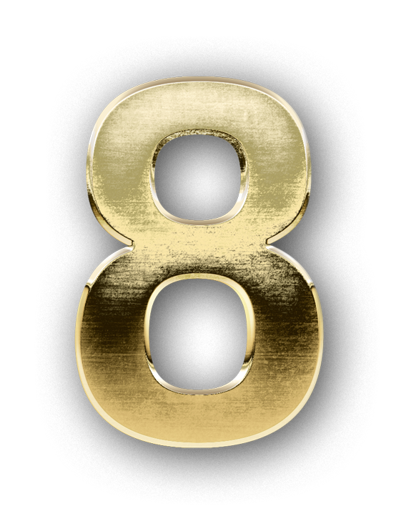 Number EIGHT digit 8 gold 3D text typography PNG images free